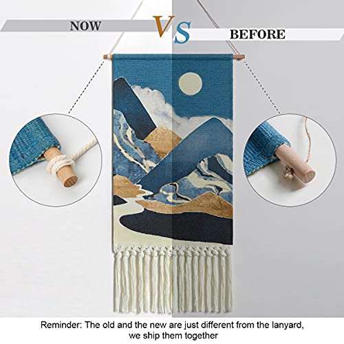 Alynsehom Macrame Woven Wall Hanging Tapestry Boho Wall Art Moon Mountain Chic Home Decor Bohemian Aztec Apartment Dorm Room Backdrop Decoration (Blue)