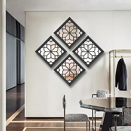 Wocred Set of 4 Mirrors Square Wall Mirror,Gorgeous Rustic Farmhouse Accent Mirror,Black Entry Mirror for Bathroom Renovation,Bedrooms,Living Rooms and More(12”x12”4pcs) - color: Black, size: 12x12 inch - 4 PCS