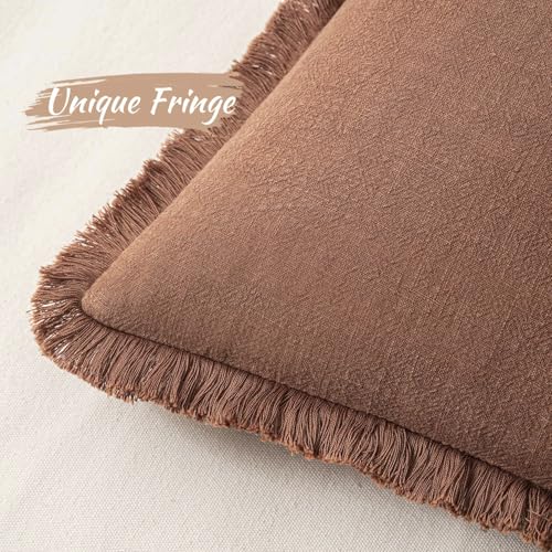 MIULEE Decorative Throw Pillow Covers Neutral Linen Fringe Throw Pillows Set of 2 Brick Boho Farmhouse Cushion Covers with Tassels for Couch Sofa Bed Living Room Spring Home Decor 18x18 Inch - color: Brick, size: 18" x 18" (Pack of 2)