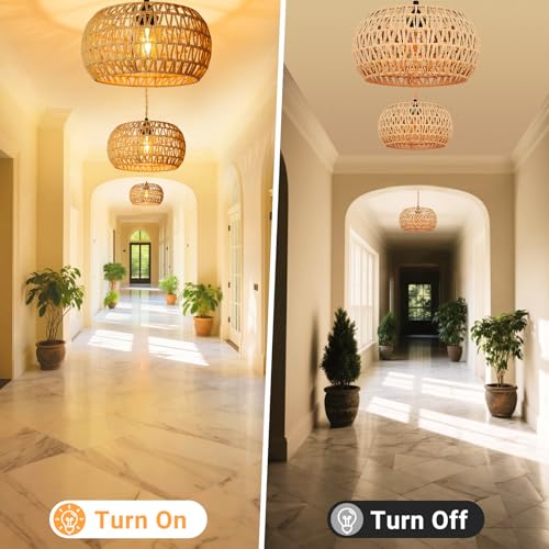 Hanging Lamps Rattan Pendant Light Hanging Lights 16.4ft Plug in Cord Pendant Light Fixture Plug Into Wall Outlet Pendant Lighting with On Off Switch for Bedroom Living - size: 12.6 Inch-Drum Shade