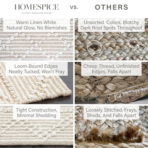 Homespice Mica White & Tan Jute Runner Rug 2x6' - Thick & Firm Premium Handmade Jute Rugs Runner for Hallway and Kitchen, Lays Flat, Won't Fray or Shed, Diamond Trellis Pattern - color: Mica, size: 2' x 6' (Rectangular)