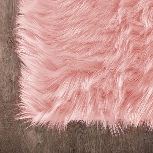 Latepis Pink 2x3 Faux Fur Rug for Bedroom Decor for Teen Girls Throw Fuzzy Fluffy Furry Sheepskin Rug for Sofa Cushion Luxury Home Décor Rectangle - color: Pink, size: 2' x 3' (Rectangular)