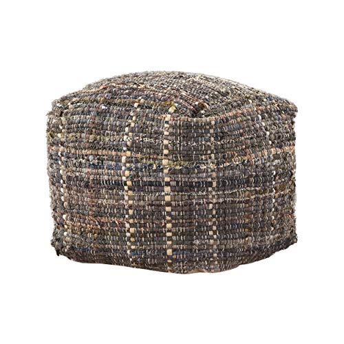 GDFStudio Boho Handmade Fabric Cube Pouf Ottoman Foot Stool - Bean Bag Floor Chair - Foot Rest Couch for Living Room Bedroom Khaki,16" x 16" x 16" - color: Kamil Khaki, size: 16"