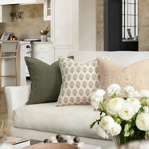 Farmhouse Floral Pillow Covers 12x20 Set of 2, Country Botanical Throw Pillow Cover for Sofa Couch Bed Living Room, Rustic Vintage Flower Cushion Covers Cottage Home Décor,Blush Sage - color: Blush Sage, size: 20" x 12" (Pack of 2)
