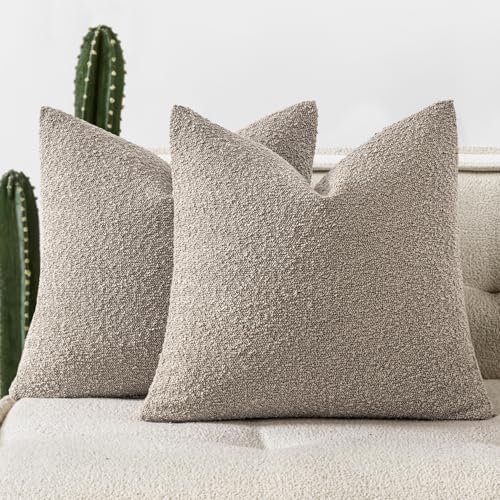 Pack of 2 18x18 Inch Decorative Boucle Throw Pillow Covers Textured Square Pillowcaes Accent Solid Cozy Soft Cushion Covers Home Decor for Sofa Couch Living Room Home Decor,Light Taupe - color: Light Taupe, size: 18" x 18" (Pack of 2)