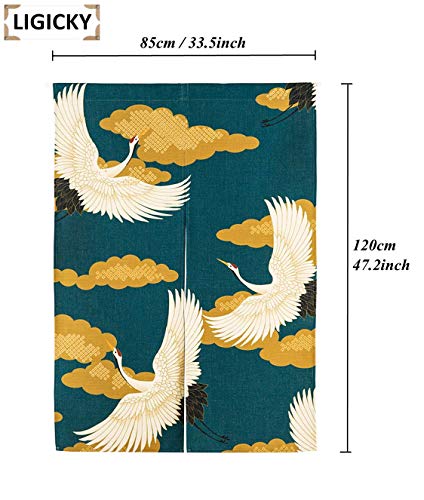 LIGICKY Noren Japanese Style Doorway Curtain Cranes Printed Window Treatment Door Tapestry for Home Decoration 33.5" Width x 47.2" Long - color: Cran Flying on Yellow Cloud, size: 33.5"W x 47.2"L (Pack of 1)