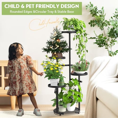 TOSKING 5 Tier Tall Plant Stand Indoor Outdoor, Heavy Duty Corner Plant Stand with Space-Saving Plant Shelf for Multiple Plants| Round Plant Table Design for Living Room Balcony Garden (Black, 37in) - color: Black, size: 5tier Rd Base