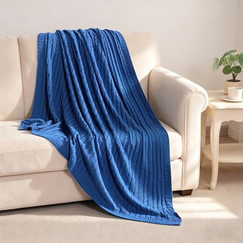 NTBAY 100% Pure Cotton Cable Knit Throw Blanket, Super Soft Warm 51x67 Knitted Throw Blanket for Couch, Sofa, Chair, Bed - Extra Cozy, Machine Washable, Comfortable Home Decor, Cobalt Blue - color: Cobalt Blue, size: Throw(51"x67")