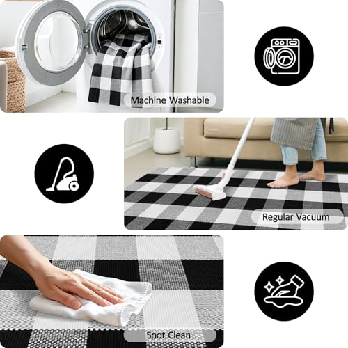Buffalo Plaid Outdoor Rug 2.3 x 3.6 Ft Black and White Checkered Rug Cotton Buffalo Plaid Rug Front Door Mat for Front Porch Farmhouse Entryway - color: Black and White, size: 2.3‘×3.6’