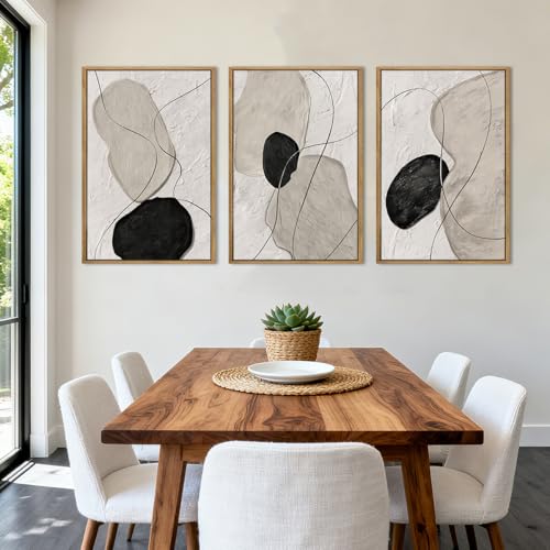ANHUIB Neutral Abstract Wall Art Canvas,Mordern Geometric Wall Decor Framed,Contemporary Minimalist Artwork, Black Beige Canvas Prints, 3 Piece 16 * 24IN Painting for Living Room Bedroom Office - color: Grey Abstract, size: 24"L x 16"W