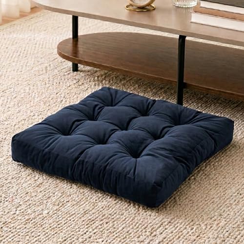 Floor Pillow for Adults, Soft Velvet Floor Cushion for Sitting, Single Square Tufted Floor Pillow for Reading Nook, Living Room, Bedroom, 22 x 22 Inch, Navy - color: Navy, size: 1pack