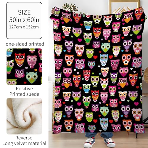 Throw Blanket for Couch, 300GSM Warm Soft Cozy Flannel Blanket, Cute Blanket for All Seasons Bedroom Home Decor Gifts, Colorful Boho Owls 50x60 Inches - color: Colorful Boho Owls