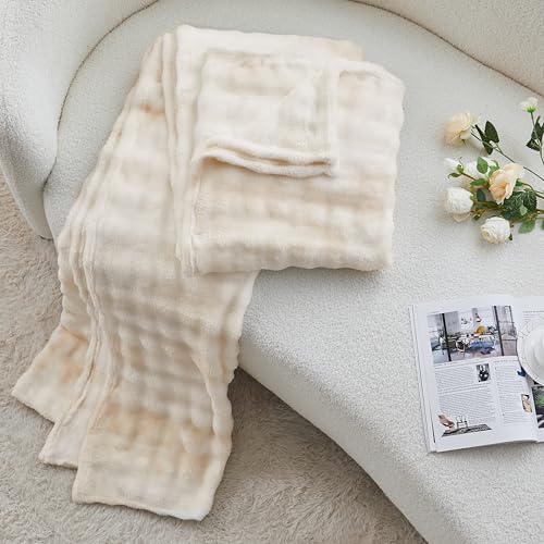 3D Bubble Plush Blanket Textured Fleece Throw Soft Warm Cozy Blanket Couch Bed Tie Dye Beige 50x60 Inches - color: Sand Beige, size: Throw(50"x60"）