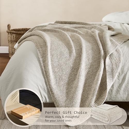 WDCOZY Ivory Melange Throw Blanket for Couch Bed Travel Camping, Reversible Super Soft Plush Knitted Blanket, Lightweight Cozy Fuzzy Fluffy Warm Throw, Textured Blanket for Home Decor, White 50"x60" - color: Ivory, size: Throw (50" x 60")