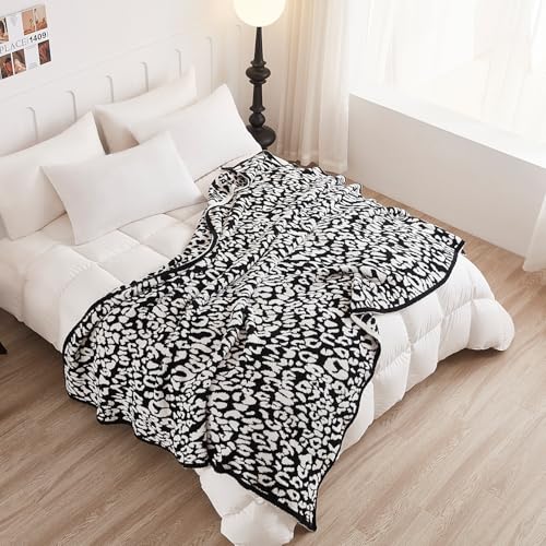 MH MYLUNE HOME Ultra Soft Leopard Throw Blanket (71x78 inches) Microfiber Blanket Plush Warm Reversible Cheetah Blanket Leopard Pattern Throw for Couch Bed Sofa, Black and White, 71"x78" - color: Leopard Black White, size: 71"x78" - 550 GSM