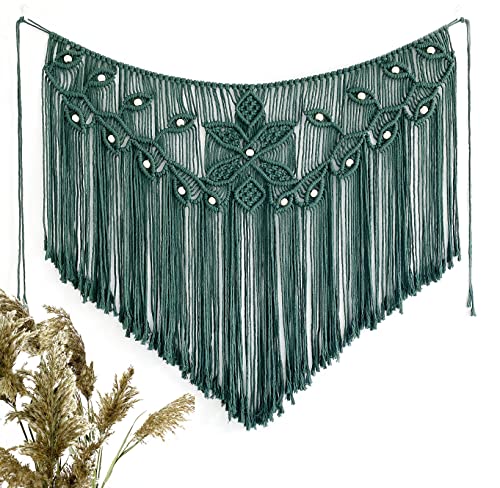 Youngeast Home Decor Leaf Shape Macrame Wall Hanging Woven Tapestry Bedroom Curtain Fringe Garland Banner Living Room Wall Decor Dark Green 39X31 inches - color: Dark Green