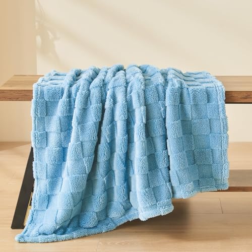 NEWCOSPLAY Super Soft Throw Blanket Blue Premium Silky Flannel Fleece 3D Checkered Lightweight Bed Blanket All Season Use (Blue Checkered, Throw(50"x70")) - color: Blue Checkered, size: Throw(50"x70")