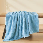 NEWCOSPLAY Super Soft Throw Blanket Blue Premium Silky Flannel Fleece 3D Checkered Lightweight Bed Blanket All Season Use (Blue Checkered, Throw(50"x70")) - color: Blue Checkered, size: Throw(50"x70")