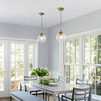 KCO Lighting Brushed Gold Kitchen Pendant Light 7” Modern Clear Glass Globe Pendant Light Brass Dining Room Light Fixture Mid Century Entryway Hanging Light Fixture (2 Pack) - color: Gold+Clear-2PC