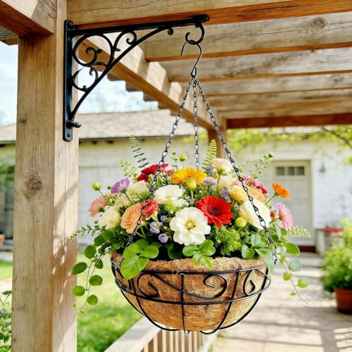 Hanging Planters for Outdoor Plants,2 Pack 12 inch Wire Hanging Baskets with Coco Coir Liner,Hanging Flower Basket for Indoor,Outdoor Garden Decoration