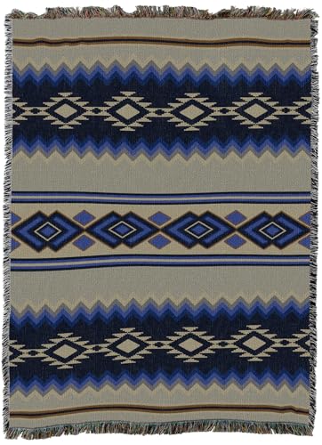 Pure Country Weavers Lapis Chevron - Western Tapestry Throw Blanket Woven from Cotton - Made in The USA (72x54) - color: Lapis Chevron