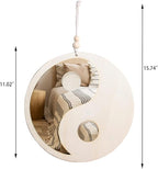 Artilady Yin Yang Decorative Mirror - Boho Wood Mirror Macrame Taiji Small Round Mirror Wall Decor for Apartment Nursery Bedroom Living Room Farmhouse Funky Home Decor