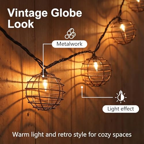 Decorative String Lights Indoor Outdoor, Patio Lantern Style String Lights with 10 Warm White Mini Bulbs, UL Listed Connectable Weatherproof Plug In Lights for Home Decoration(Iron Wire Twist Ball) - style: Iron Wire Twist Ball