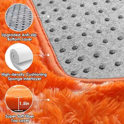 ONASAR Area Rugs for Bedroom Living Room, 4x6 Fluffy Orange and White Throw Rug, Geometric Soft Shaggy Fuzzy Plush Indoor Floor Carpet for Kids Teen Nursery Dorm Office Home Decor Aesthetic - color: Orange / White, size: 4' x 6' (Rectangular)