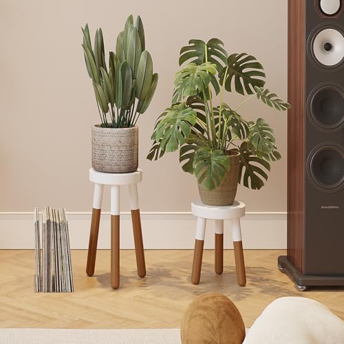 LitaEther 12" Reverse Dipped Wood Plant Stand, Wood Accent Stool,Side Table Set Bath Stool (20"+24" Tall) - size: 20"+24" Tall