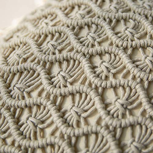 Phantoscope 100% Cotton Handmade Crochet Woven Boho Throw Pillow with Tassel Cute Farmhouse Pillow Insert Included Lumbar Small Decorative Cushion for Couch Sofa, Beige,16 inches Round - color: Khaki