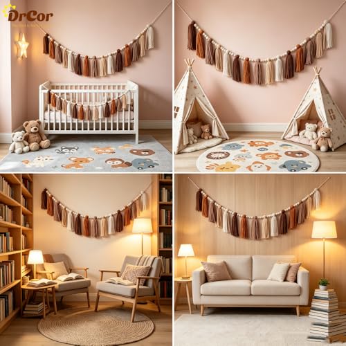 DrCor Boho Terracotta Rainbow Tassel Garland – Classroom Decor for Teachers, Bulletin Board Decorations, Back to School Wall Hanging for Nursery, Kids Room, Baby Shower & Party Decor