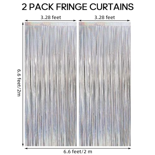 2 Pack Fringe Curtains Backdrops, Foil Fringe Curtains, Door Streamers for Birthday Wedding Bridal Shower Holiday Graduation Party Decorations, Photo Booth Backdrops, Glitter Silver - color: Glitter Silver
