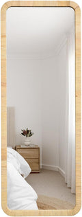 20x63 Inch Long Rattan Mirror Rattan Full Length Mirror Rectangle Wooden Framed Full Body Mirror Floor Mirror Lean Against Wall Farmhouse Wicker Mirror for Bathroom Entryway Living Room Bedroom