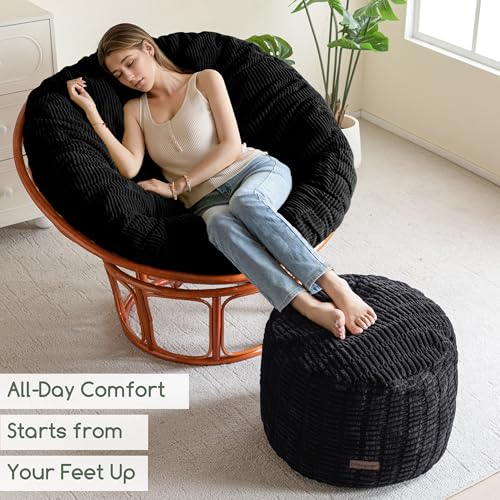 HIGOGOGO Pouf Ottoman Stuffed Round Modern Foam Filled Foot Rest Poufs for Living Room Chair Decorative 26 X 18 Inches Boho Relax Stool for Wedding Christmas Party, Black - color: Black, size: 26"D x 26"W x 18"H