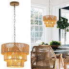 Rattan Pendant Light Fixtures,11.8" Boho Hanging Lamp for Kitchen Island,3-Light Hand-Woven Chandelier Height Adjustable,Natural Wicker Lamps for Dining Room Living Room Bedroom Hallway Entryway,Brown - color: 11.8" Brown