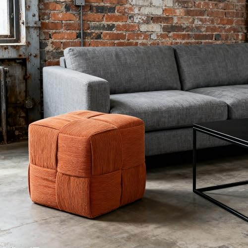 Pouf Ottoman Foot Rest Soft and Comfortable Square Ottoman Square Corduroy Woven Design Sofa Stool (Rust Orange, 1) - color: Rust Orange