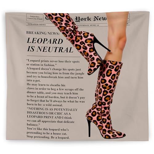 WNAGT Trendy Leopard Print Newspaper Tapestry Wall Hanging, Cheetah Room Decor, Modern Hot Girl Fashion Aesthetic Blanket Decor for Girls Room Dorm Apartment Office, 50x60 Inch
