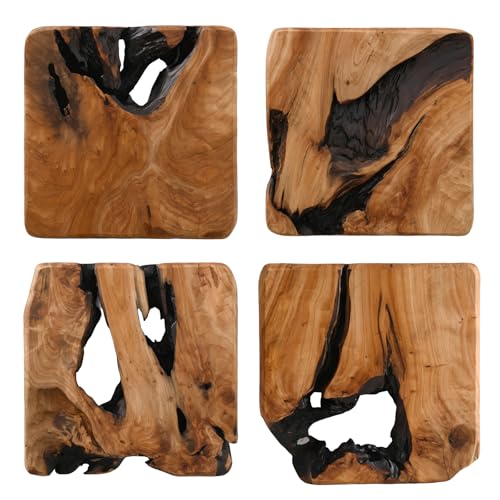 BOTALEGRE 4-Piece Cedar Wood Wall Art Set, Rustic Abstract Wall Decor for Home