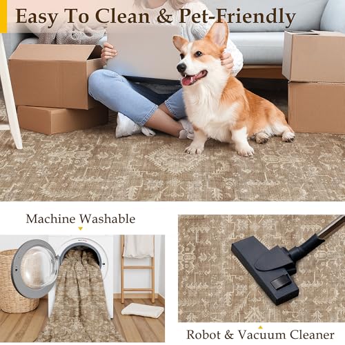 PureCozy 2x3 Brown Entryway Rug Vintage Area Carpet Indoor Kitchen Washable Door Mat Entrance Small Low Pile Traditional Distressed Retro Accent Throw Boho Rug Non Slip Office Bathroom - color: Vintage 2丨brown, size: 2' x 3' (Rectangular)