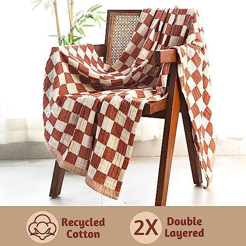 Folkulture Throw Blanket for Couch 50" x 60" | Cotton, Lightweight & Breathable Summer Blanket for Chair, Couch, Bed | Rust Comfort Throw Blankets for Living Room, Summer Must Haves, Graduation Gift - color: Rust