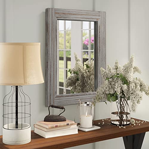 YOSHOOT Hand-Made Wooden Spliced Wall Mirror for Bathroom, Rustic Farmhouse Vanity Mirror, Décor Wall Art, Solid Wood Frame, Vertical or Horizontal Hanging - color: Spliced White Grey, size: 30"L x 20"W