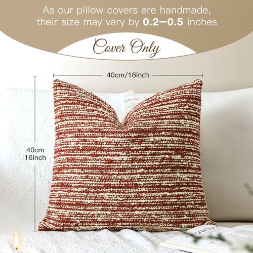 Artscope Throw Pillow Cover 16x16 Inch Set of 2 Super Thick Pillow Cover Decorative Boucle Textured Morden Neutral Italian Style Pillowcase for Bedroom Living Room Couch Sofa Home Décor-Rust - color: Rust, size: 16" x 16" (Pack of 2)
