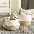 R RUNKA Small Basket for Stuffed Animal,Clothes ,Baby Blankets -11.8"x9.8"- Boho Baskets for Living Room,Bedroom,Nursery |Cotton Rope Baskets, Cube Basket, Under Shelf Basket | Baskets for Home Decor - size: Medium (11.8" x11.8" x9.8")