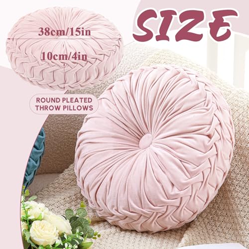 Drydiet 1 Pcs Round Throw Velvet Pillows Decorative Pleated Throw Pillows Diameter Accent Pumpkin Boho Chair Cushion for Couch Sofa Home Decoration (Pink,15'') - color: Pink, size: 15''