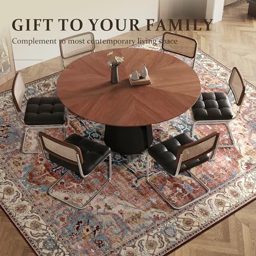 Deerly Large Washable Area Rug 8x10 for Living Room Bedroom Boho Vintage Rug for Dining Room Non-Slip Soft Low-Pile Thin, Brickred/Multi - color: Brickred & Multi, size: 8' x 10' (Rectangular)
