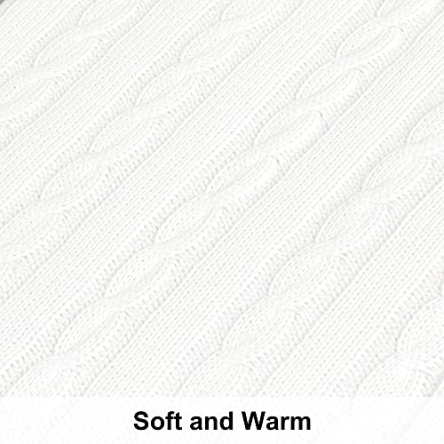 NTBAY 100% Pure Cotton Cable Knit Throw Blanket, Super Soft Warm 51x67 Knitted Throw Blanket for Couch, Sofa, Chair, Bed - Extra Cozy, Machine Washable, Comfortable Home Decor, White - color: White, size: Throw(51"x67")