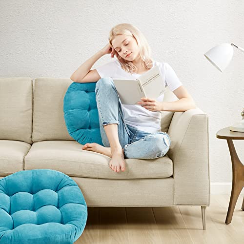 Meditation Floor Pillow Set of 2, Round Large Pillows Seating for Adults, Tufted Corduroy Thick Cushion for Living Room Tatami, Turquoise, 22 Inch'2 Count (Pack of 1) - color: Round | Turquiose | 2 Pack, size: 2 Pack