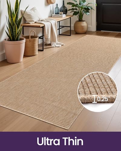 DEXI Hallway Runner Rug 3.3x8, Woven Braided Farmhouse Runner Carpet Indoor, Absorbent Thin Long Entryway Runners for Kitchen, Laundry Room, Patio Entrance, Beige - color: Beige, size: 3'3" X 8' (Rectangular)