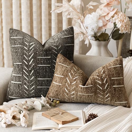 Home Décor Decorative Boho Chenille Throw Pillow Covers, Neutral Lumbar Cushion Covers, Textured Soft Farmhouse Pillowcase for Couch Sofa Bed Living Room, 12×20 Inch, Set of 2, Brown Orange - color: Lion, size: 20" x 12" (Pack of 2)