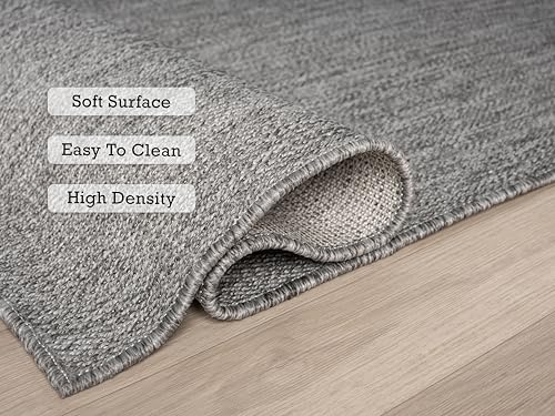 Angela Easy Jute Indoor Outdoor Rug, 5x7 Natural Solid Jute Look, Polyester, Durable & Easy Care Outdoor Farmhouse Carpet for Patio, Porch, Living Room (5' x 7', Gray) - color: 2001 - Gray, size: 5' x 7' (Rectangular)